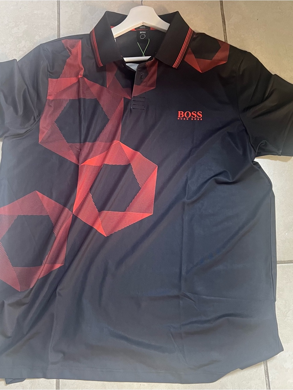 BOSS Black Polo with Red Geometric Design